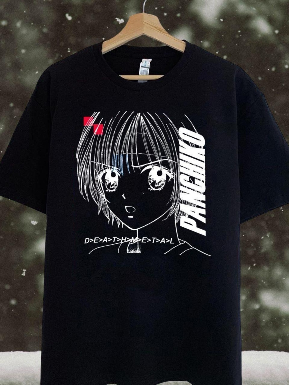 Gildan Black Kids' Anime Graphic Tee with White Print and Red Accent